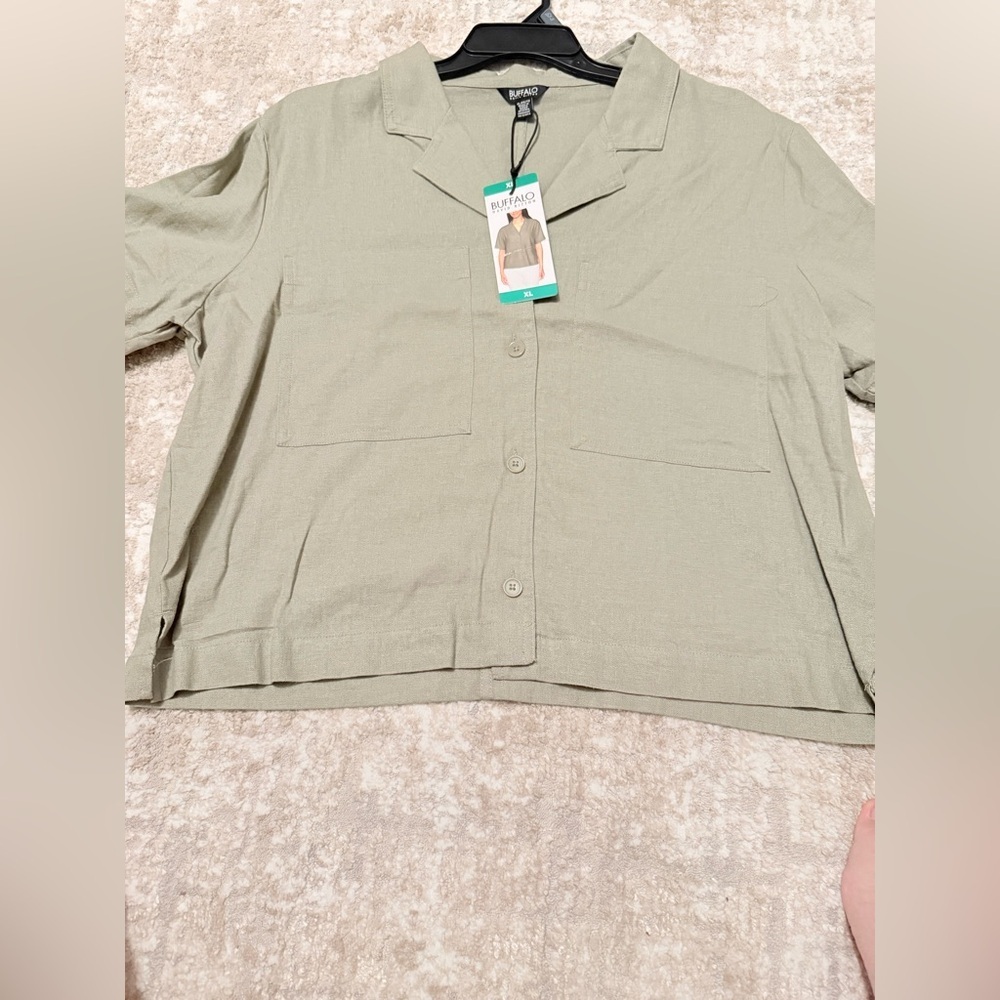 Buffalo David Bitton Linen Blend Sage Button Down Shirt size XL-NWT - Picture 4 of 5